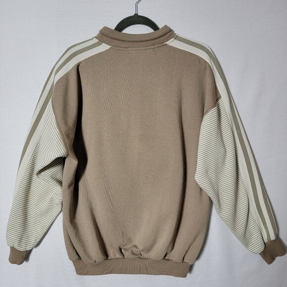 Todays News Men Designer Sweatshirt Sz L 1/4 Button & Tie Pullover Beige Classic - Picture 3 of 15
